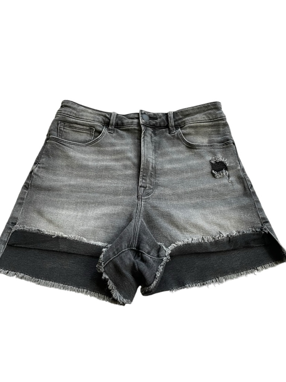 Good American Washed Black High-Rise Cutoff Denim Shorts